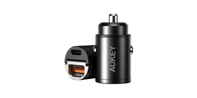 AUKEY (CC-A3 BK) 30W Ultra Small 2-port Car Charger (USB A+ Type C Port)