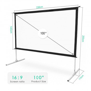 SMQ Fast Folding 4K Projector Screen + Stand (100 Inch) 236 CM * 140 CM + Portable Bag 