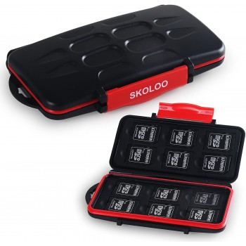 Skoloo SD Card Case Waterproof Memory Card Holder, 12 SD Case Storage +12 Micro SD Card holder for SDHC SDXC TF Card Red