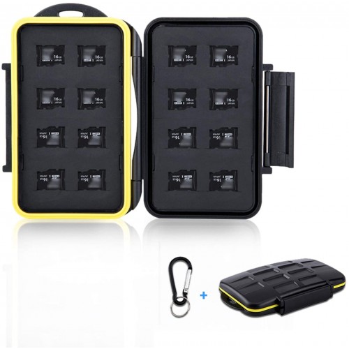 WonderFoto 16 Slots Micro SD Card Holder, Micro SD Holder Car With Carbiner Water Resistant - Anti Shock.